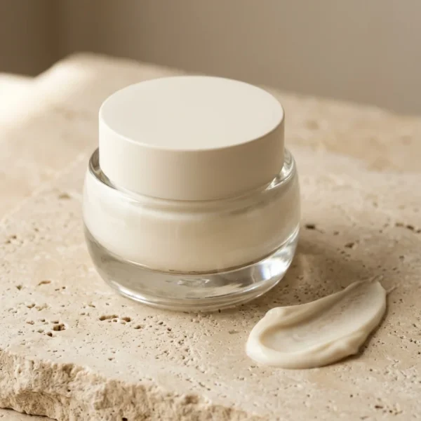 Pot en verre givré de la Crème Hydratante Visage DANA Aesthetic, fini velouté réconfortant