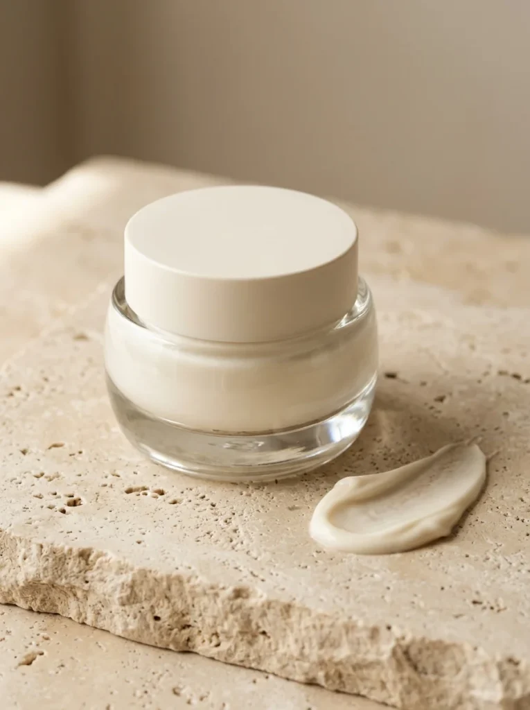 Pot en verre givré de la Crème Hydratante Visage DANA Aesthetic, fini velouté réconfortant